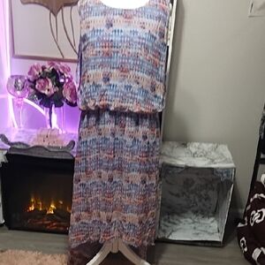 Printed Sleeveless Maxi Dress in Blue and Pink